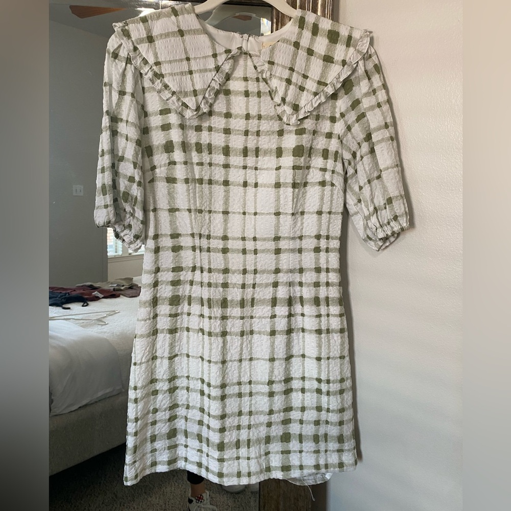 Boutique Green & White Gingham Collared Dress